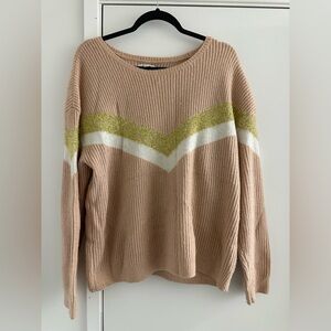 Nine West Womens Pink Metallic Shine Chevron Print Pullover Sweater Sz XL